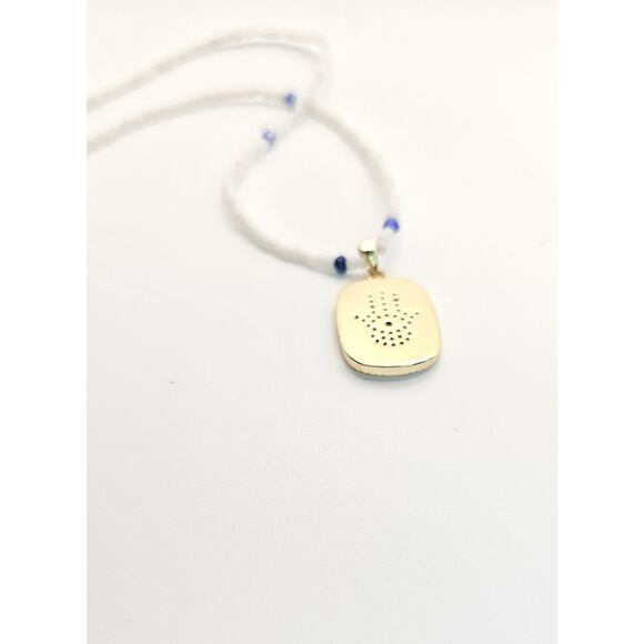 Handmade White Hamsa Necklace Pendant CZ Pave Bead Adjustable Gold Plated Chain - Picture 4 of 5
